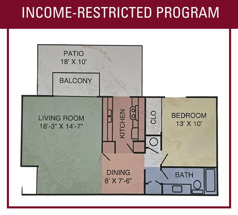 Floor plan for 1 bed, 1 bath, 763 sqft